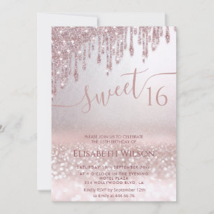 Invitation Romantique Rose or glitzer ombre photo papillon
