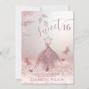 Invitation Romantique Rose or parties scintillant ombre robe