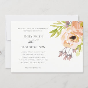 INVITATION ROMANTIQUE ROSE PEACH BLUSH ÉLÉGANT MARIAGE FLORAL