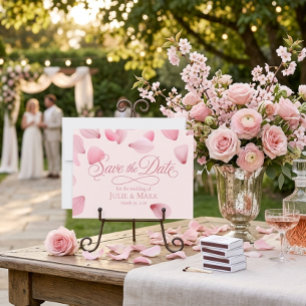 Invitation Romantique Rose Pétales Tombantes Écriture Save th