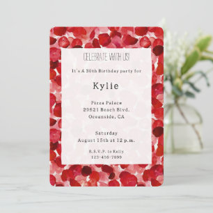 Invitation Romantique Rose Rouge Petals Floral Anniversaire