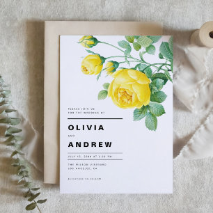 Invitation Romantique Roses Jaunes Mariage botanique