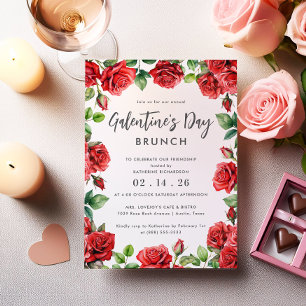 Invitation Romantique Roses Rouges Floral Galentine's Day Bru