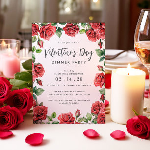 Invitation Romantique Roses Rouges Floral Valentine's Day Din