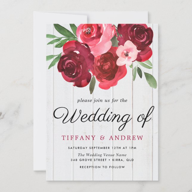 Invitation Romantique Roses Rouges Mariage rustique Inviter (Devant)