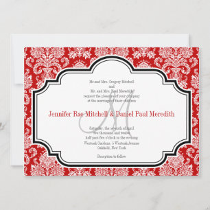 Invitation Romantique Rouge Damas Noir Blanc Mariage Invite
