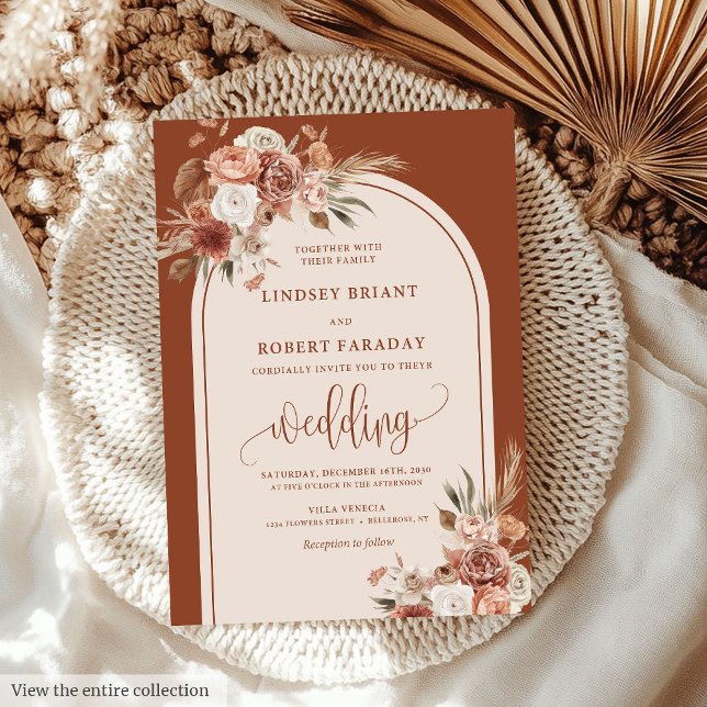 Invitation Romantique rouille Pampas Grass Floral Mariage inv (Romantic Rust Pampas Grass Floral Wedding Invitation)