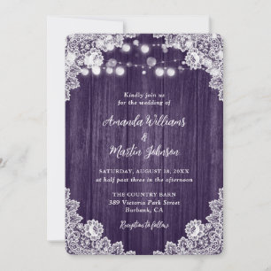 Invitation Romantique Russe violet Mariage dentelle en bois