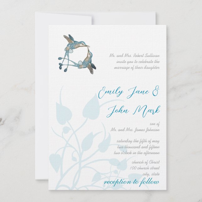 Invitation Romantique rustique Colibri Kiss Amour OiseauMaria (Devant)