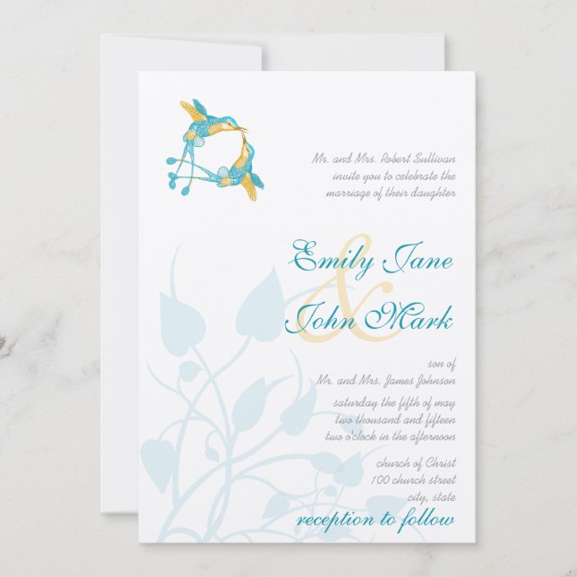 Invitation Romantique rustique Colibri Kiss Amour OiseauMaria (Devant)
