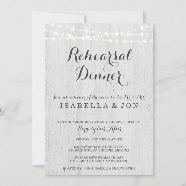 Invitation Romantique rustique de l'invitation | de dîner de (Devant)