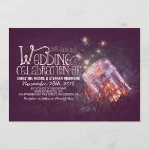 Invitation Romantique rustique mason jarre & lucioles mariage