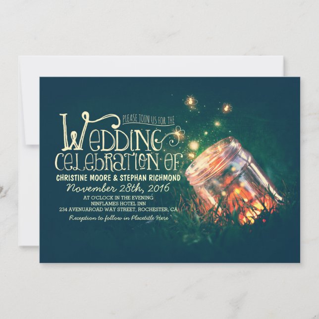 Invitation Romantique rustique mason jarre & lucioles mariage (Devant)