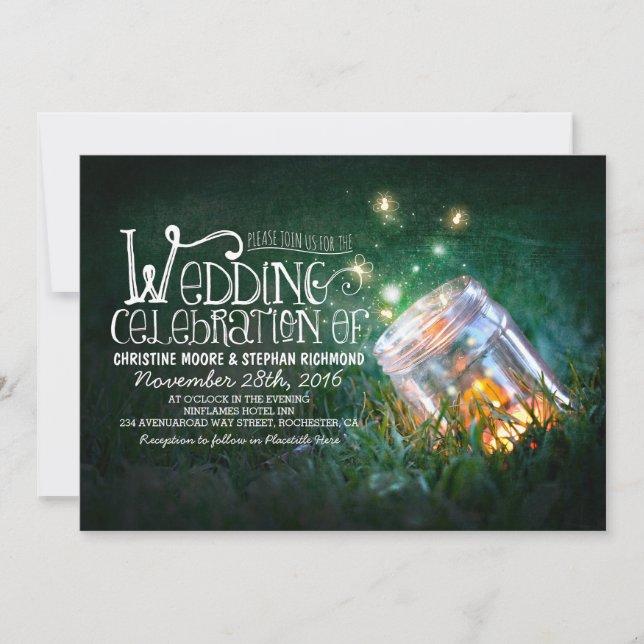 Invitation Romantique rustique mason jarre & lucioles mariage (Devant)
