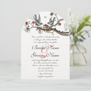 Invitation Romantique Rustique Rouge Vintage Oiseaux Mariage 