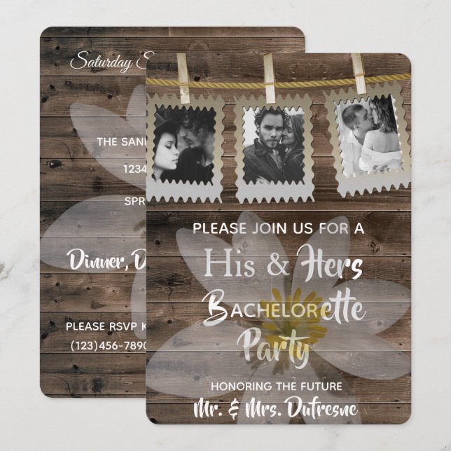 Invitation Romantique "Ses & Les" Bachelor/Bachelorette (Devant / Derrière)