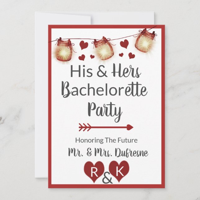 Invitation Romantique Son & Ses Bachelorette Party (Devant)