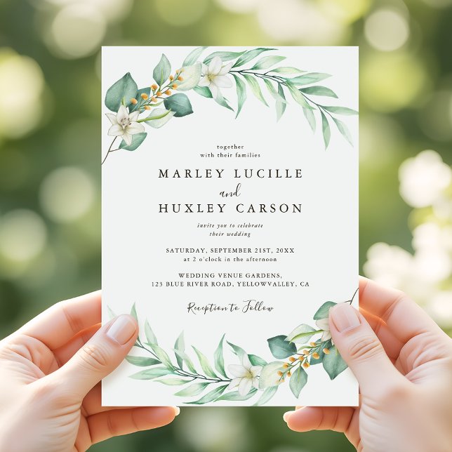 Invitation Romantique verdure Wreath Mariage élégant (Créateur téléchargé)