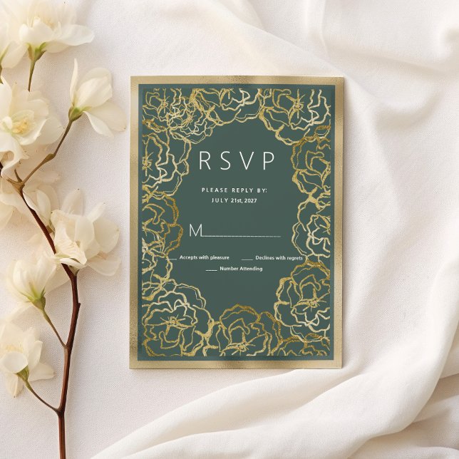 Invitation Romantique vert poussiéreux or rose floral RSVP (Romantic dusty green gold rose floral RSVP )