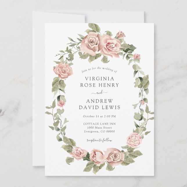 Invitation Romantique Vintage rose Roses Mariage (Devant)