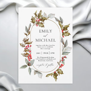 Invitation Romantique Winter Holly et Mariage botanique Berri