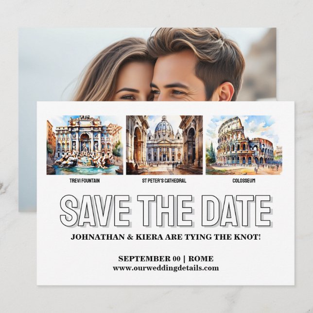 Invitation Rome photo enregistrer la date mariage destination (Devant / Derrière)