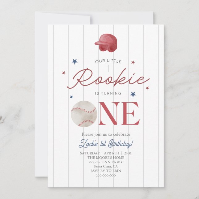 Invitation Rookie Baseball casquette Boys 1er anniversaire (Devant)