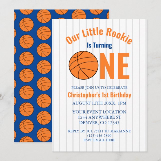 Invitation Rookie Basketball 1er anniversaire (Devant / Derrière)