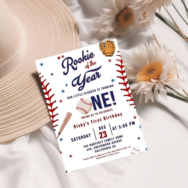 Invitation Rookie de baseball de l'année Baseball 1er anniver (Créateur téléchargé)