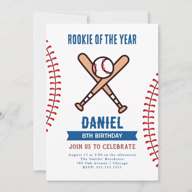 Invitation Rookie de l'année Anniversaire de la fête de baseb (Devant)