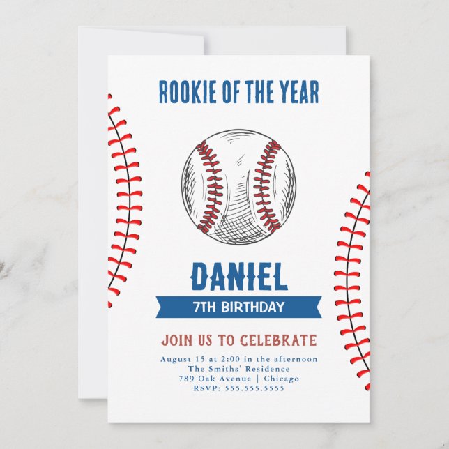 Invitation Rookie de l'année Anniversaire de la fête de baseb (Devant)