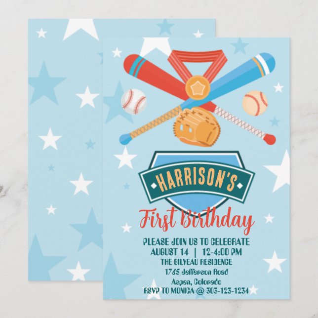 Invitation Rookie de l'année Baseball 1er anniversaire (Devant / Derrière)