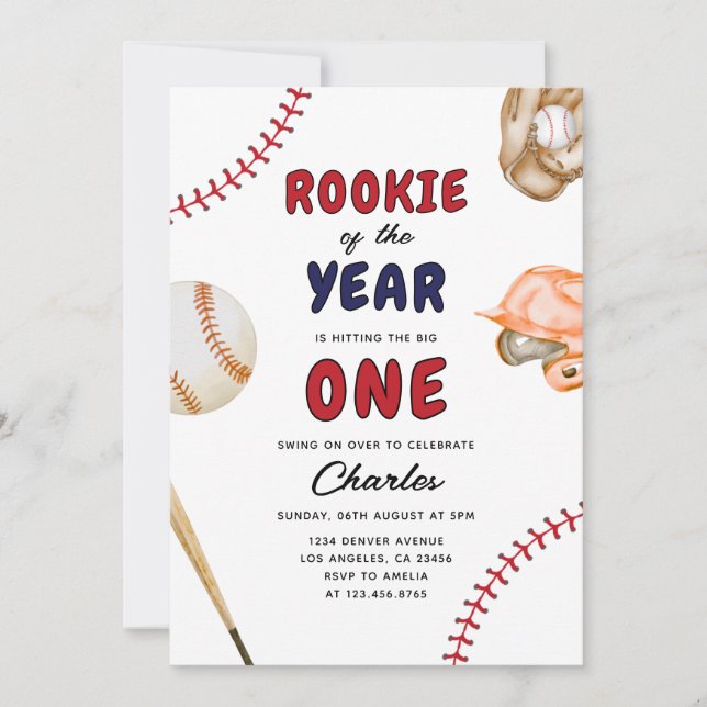 Invitation Rookie de l'année baseball 1er anniversaire de spo (Devant)