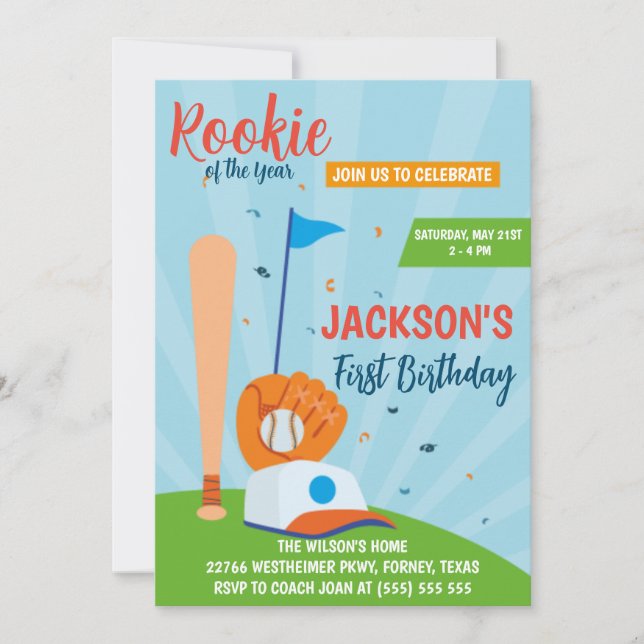 Invitation Rookie de l'année Baseball 1er anniversaire fête (Devant)