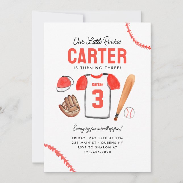 Invitation Rookie de l'année Baseball Shirt Sports Anniversai (Devant)