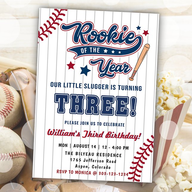 Invitation Rookie de l'année Baseball troisième 3e anniversai (Créateur téléchargé)