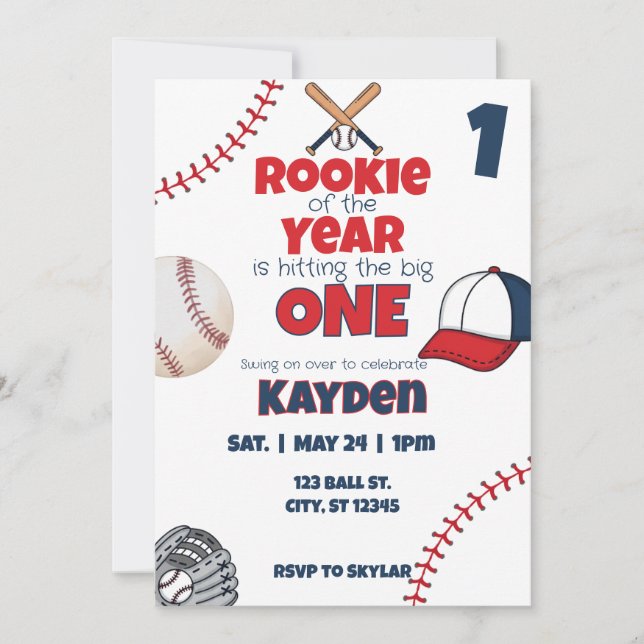 Invitation Rookie de l'année première fête de baseball annive (Devant)