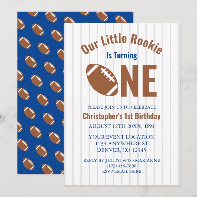 Invitation Rookie Football 1er anniversaire (Devant / Derrière)