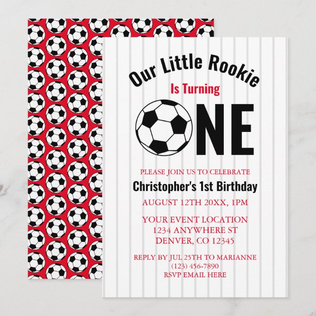 Invitation Rookie Soccer 1er anniversaire (Devant / Derrière)