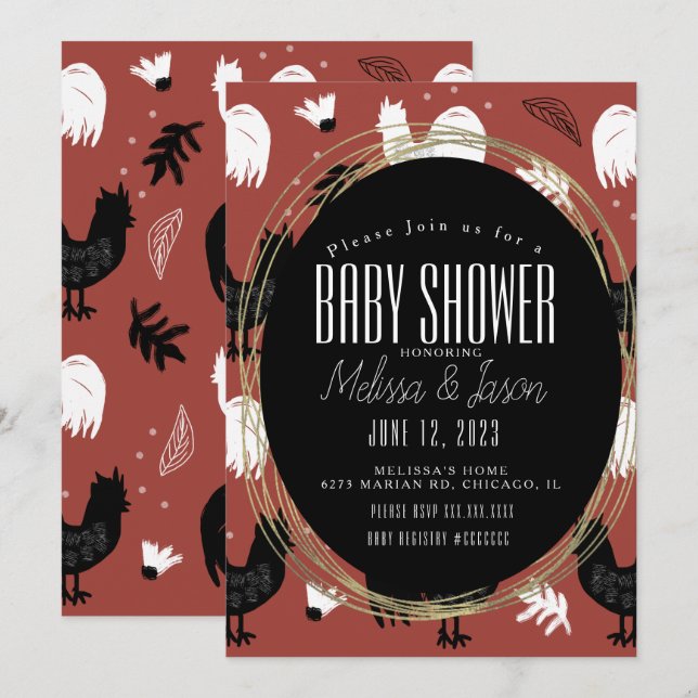 Invitation Roosters rustique Motif de ferme (Devant / Derrière)