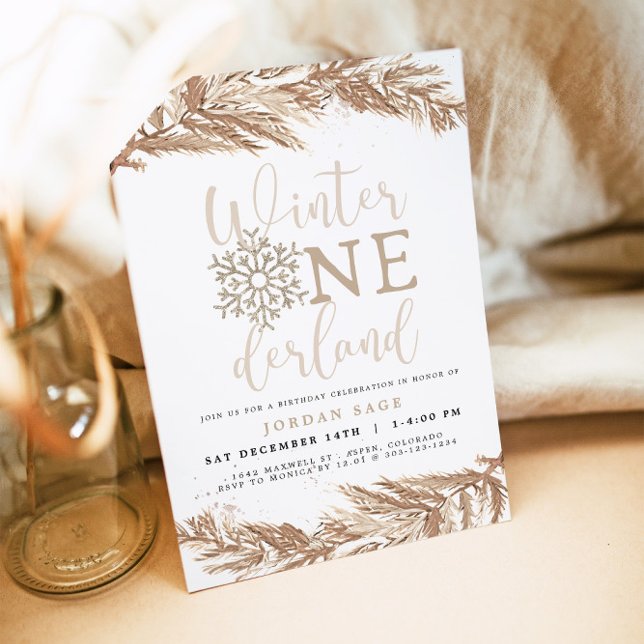 Invitation RORY Boho Beige Winter Wonderland Premier annivers (Créateur téléchargé)