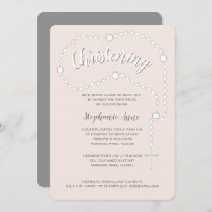 Invitation Rosaire de Christening sur rose