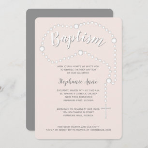 Invitation Rosaire du baptême sur rose