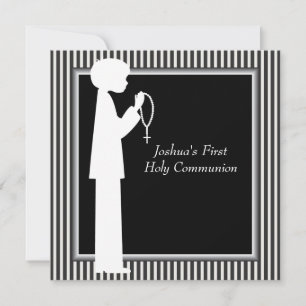 Invitation Rosaire noir blanc en bande Première communion gar