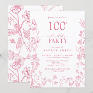 Invitation Rose 100e fête d'anniversaire Victorian Floral