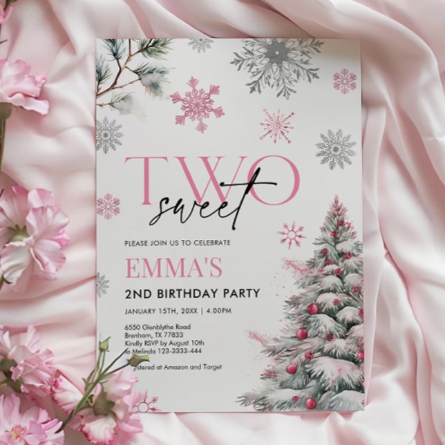 Invitation rose 2e anniversaire, hiver deux annive (Créateur téléchargé)