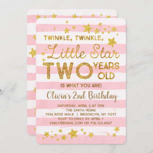 Invitation rose 2e anniversaire Twinkle Little Sta