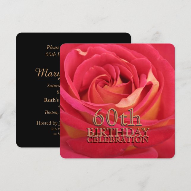 Invitation Rose 60e anniversaire Célébration personnalisée In (Devant / Derrière)