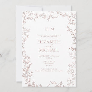 Invitation Rose à feuilles Monogram Post Mariage Brunch