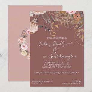 Invitation Rose à fleurs séchées Gold Boho Couples Shower